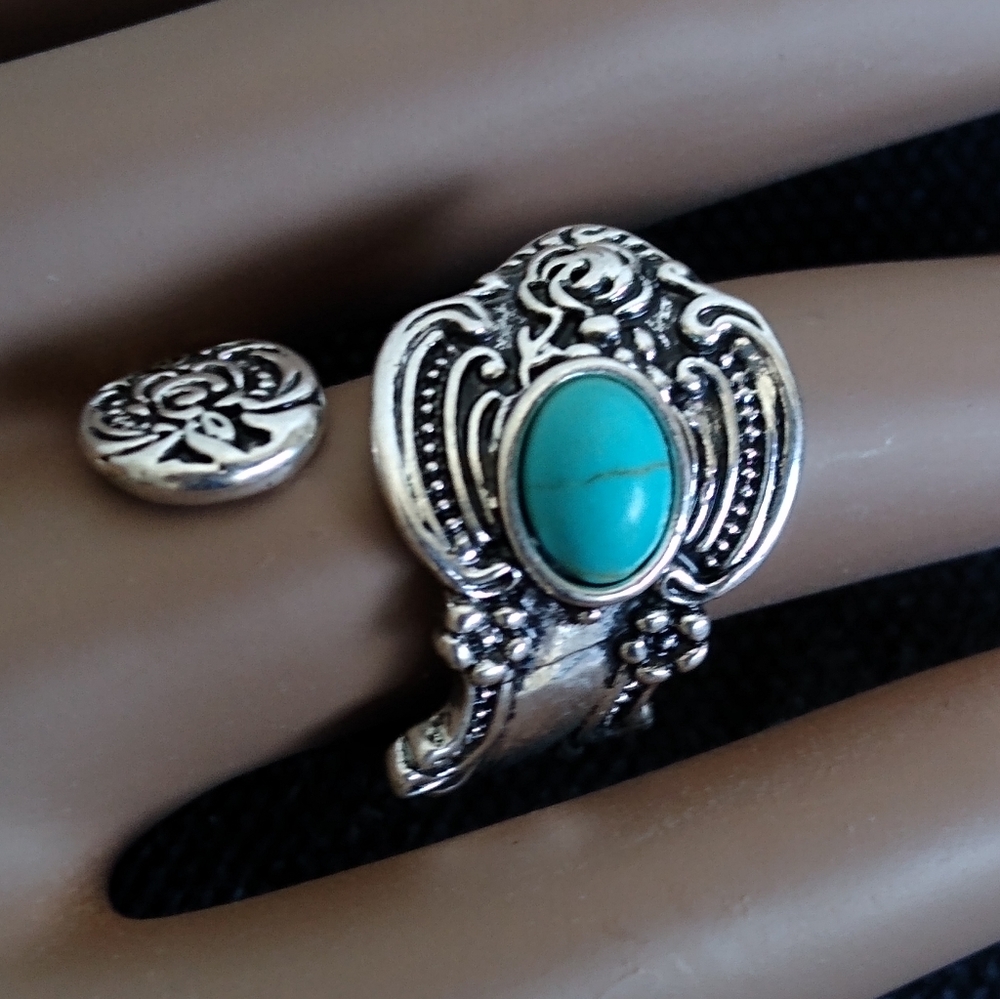 Boho Silver plated Spoon Ring. Adjustable 6-10